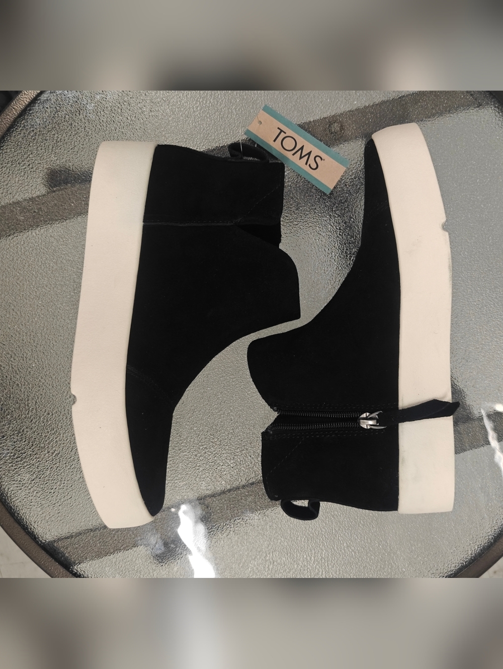 TOMS Black Suede Platform Ankle Sneakers with White Sole Size 7.5